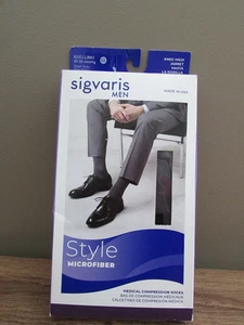 Sigvaris Men's 20-30 mmHg Knee High medical microfiber Stockings-LL-new-gray - Picture 1 of 5