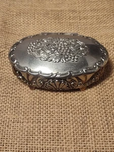 Red Lined Silver Plated Jewelry/Trinket Box - Picture 1 of 10