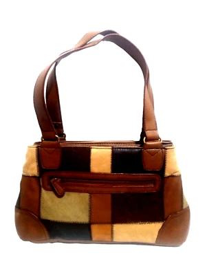 Bolsa de retalhos Merona 3 compartimentos tons de terra bolsa de ombro vintage - Imagem 1 de 4