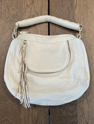 Bulga Cream Leather Tassel Hobo Shoulder Handbag Gold Hardware Zip Pockets - Image 1 of 4