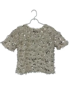 Zara Girls Shirt Top Size 11-12 White Embellished Feather Sequin 2878/721 NWT - Picture 1 of 13