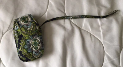 Vera Bradley Quilted Fabric Green Navy Phone Case Flip Small Phone Credit Cards - Image 1 of 4