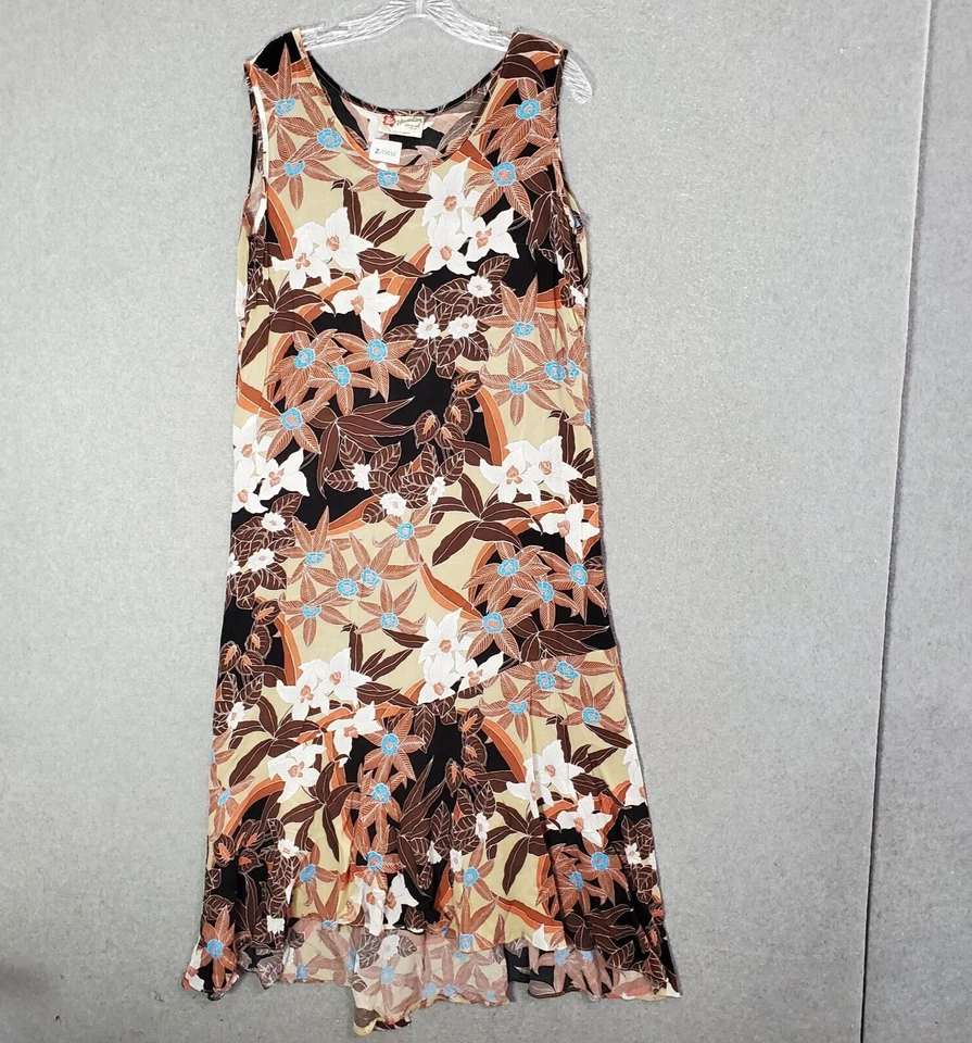 VINTAGE Hilo Hattie Women Dress Large Brown Hawaiian Maxi Tank Sleeveless - Image 1 of 4