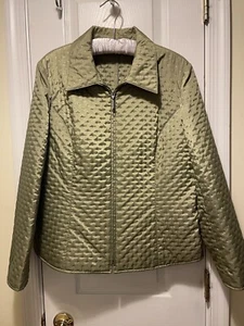 Talbots Petites Women Size M Olive Green Quilted Jacket Lightweight Zip Collar - Picture 1 of 10