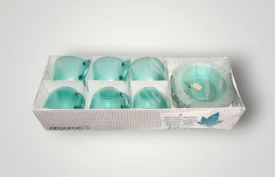 Vintage ARCOROC 6-Coffee/Tea Cup & Saucer JARDINIERE Teal Turquoise Ribbed NEW - Image 1 of 4