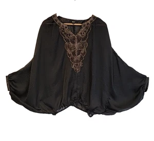 Transparentes schwarzes Perlen Top Whimsigoth Dark Fairy Festival Fledermaus Flügelärmel Größe M - Bild 1 von 11