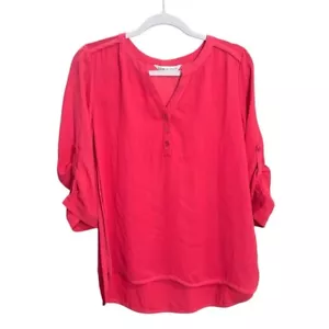 CLEO Office Work Red Pink Blouse Business Casual Shirt Cuff Sleeves size Medium - Picture 1 of 10