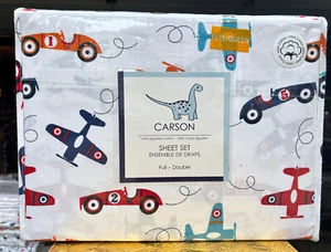 KIDS Full Size Egyptian Cotton VEHICLES Sheet Set - Planes Race Cars - Picture 1 of 8