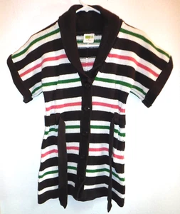 Crazy 8 Large multi color striped short sleeve heavy sweater with belt - Picture 1 of 5