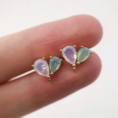 Simulated Tourmaline & Peridot Heart Shape Stud Earrings In 10K Yellow Gold - Image 1 of 4