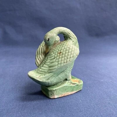 Antique Chinese Glazed Porcelain Duck Yellow & Green 2 1/2" Tall - Image 1 of 4
