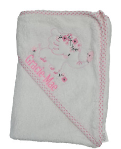 Personalised Portuguese flower elephant Baby Hooded Towel Girls White Bath Robe 