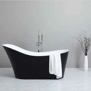 55'' Acrylic Freestanding Bathtub Soaking Tub with Overflow, Left Drain Black - Picture 1 of 5