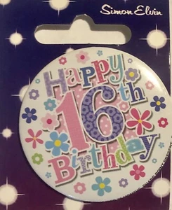 Small Birthday metal badge with safety pin, 16th/18th/21st Birthday, brand new - Picture 1 of 18