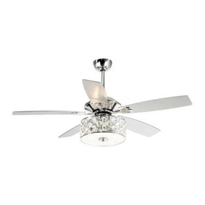 Matrix Decor 52 in. Chrome Crystal Chandelier Ceiling Fan w/ Light and Remote - Image 1 of 3