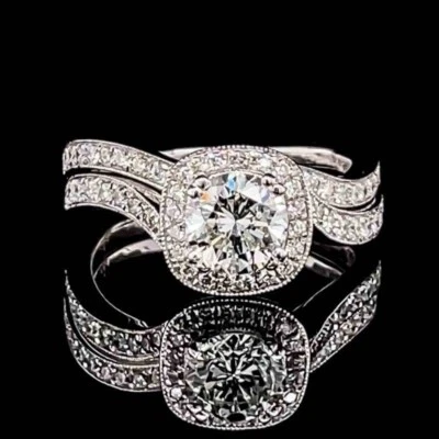 18k white gold wedding set. Round Brilliant cut center diamond 1.00ct. GIA cert. - Image 1 of 4