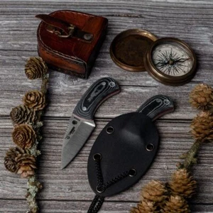 Cudeman Messer EDC Yoda Neck Knife N695 Stahl Micarta Schwarz inkl. Kydexscheide