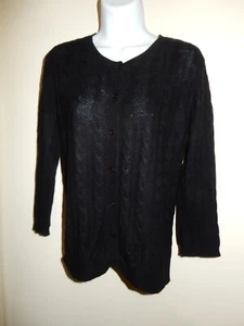 GRIFFEN 100% CACHEMIRA DELGADA NEGRO CUELLO REDONDO 3/4 MANGA CABLE CARDIGAN SUÉTER L - Imagen 1 de 9