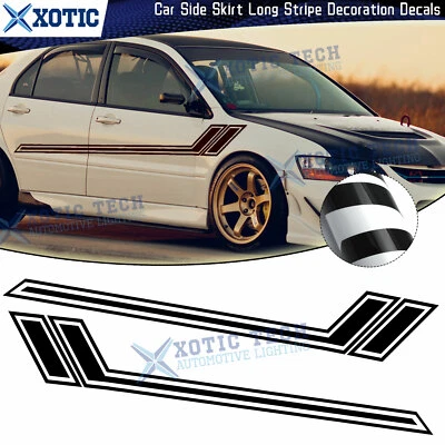 JDM Black Car Side Door Fender Hash Stripes Sticker For Mitsubishi Lancer EVO - Image 1 of 4