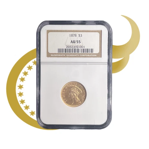 1878 P Gold Three Dollars $3 Indian Princess Head NGC AU-55 Cover