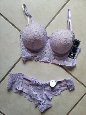 Bebé Frosting Enjaulado Púrpura Tiras Cordones Conjunto Con Aros 36C Grande L Floral Descarado Foto 1 de 4