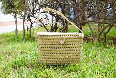 Moroccan handmade beige straw picnic basket, Moroccan wicker picnic basket - Image 1 of 4
