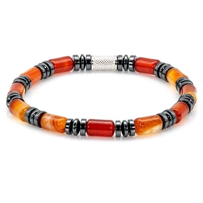 Perlenarmband Roter Achat Perlen 6mm 925 Sterling Silber - Bild 1 von 3