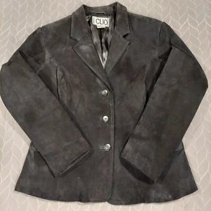 CLIO Suede Leather Jacket Blazer Womens 14 Black Lined Western Chore 1990s - Picture 1 of 18