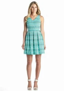 NEW CYNTHIA ROWLEY GREEN WHITE COTTON FLARE DRESS SIZE 12 $99 - Picture 1 of 2