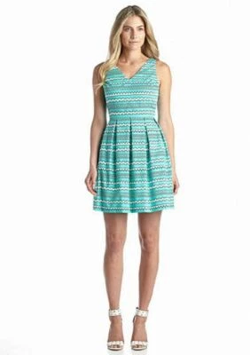 NUEVO VESTIDO ACAMPANADO CYNTHIA ROWLEY VERDE BLANCO ALGODÓN TALLA 12 $99 Foto 1 de 2