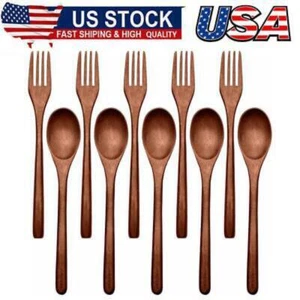Wooden Spoons Forks Set Wood Dinner Utensil Set Reusable Flatware Tableware Set - Picture 1 of 7
