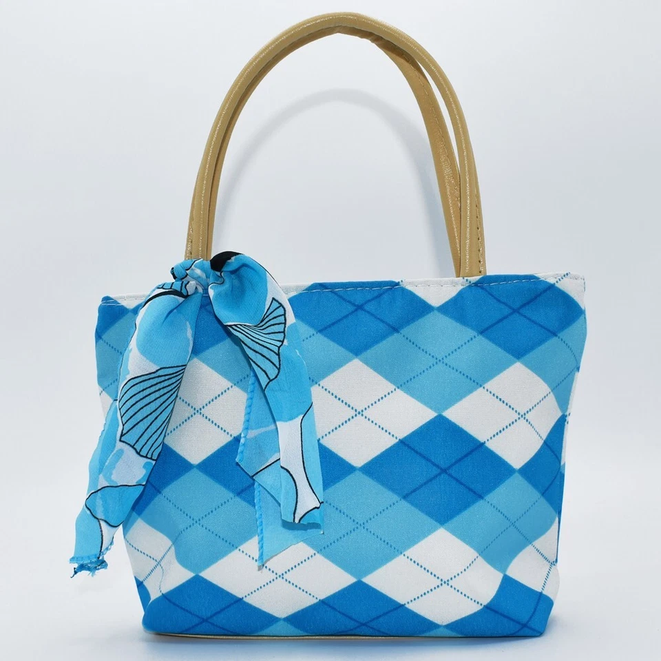 Mini bolso de mano con bufanda azul Argyle pequeño - NUEVO Foto 1 de 1