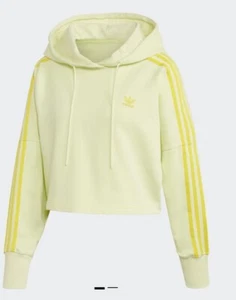 New Womens Adidas Originals Cropped Hoodie Sweatshirt sz S-XL Ice Yellow FK0478 - Picture 1 of 12
