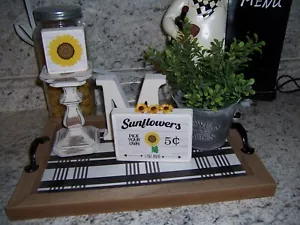 Sunflowers sign Tiered Tray Farmhouse style Summer Kitchen decor - Picture 1 of 2