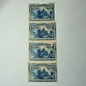 Scott #230 1c Columbian Blue unbenutzter Streifen von 4 rar (1893) - Bild 1 von 4