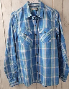 Magellan Fish Gear Mag Wick Men's Long Sleeve Button Up Shirt Blue Plaid Size L - Picture 1 of 3