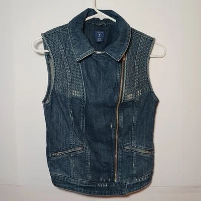 Chaleco vaquero de motociclista Guess con cremallera completa para mujer talla XS azul 100 % algodón Foto 1 de 4