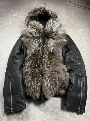 2000s JAPANESE ISSEY MIYAKE STYLE RARE LUXURY FUR/LEATHER BOMBER JACKET - Image 1 of 4