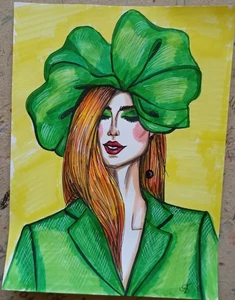 Woman Girl fashion Original painting Art 8x6'' beautiful illustration Portrait - Picture 1 of 2