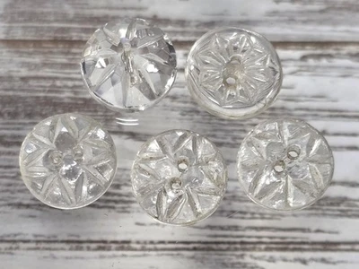 (5) Antique Clear Etched Glass Buttons - Image 1 of 4