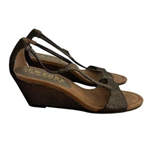 New York Transit Women's Brown Gold Sparkle Bling Elegant Wedge Sandals Size 8.5 - Picture 1 of 9