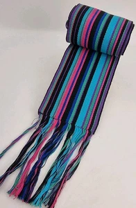 Vintage Laura Ashley dünner Schal extra lang bunte Streifen mit Quasten - Bild 1 von 7