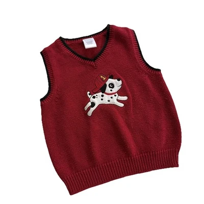 Y2K Gymboree Bebé Rojo Cuello en V Dálmata Perro de Fuego Suéter Chaleco Vacaciones Talla 18-24M Foto 1 de 4