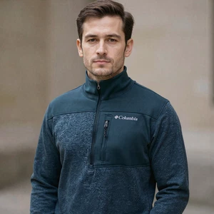 Columbia Herren M 1/2 Zip Fleece Pullover Jacke türkis blau XM0673 - Bild 1 von 9