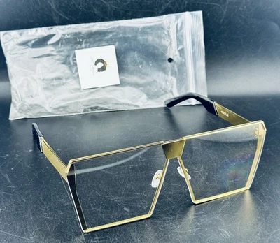 Clear And Oversized Square Framed Fashion  Faux Glasses Gold Color Frame NEW - Image 1 of 4