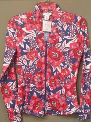 NWT Sigrid Olsen Tennis/Golf Blue, Red,White & Pink Hibiscus Print Zip Jacket XS - Image 1 of 4