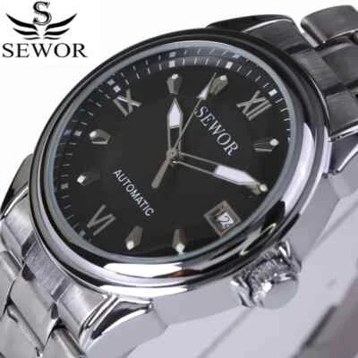 Stainless Steel Men's Business Automatic Mechanical Watch Military Wristwatch NR - Image 1 of 4