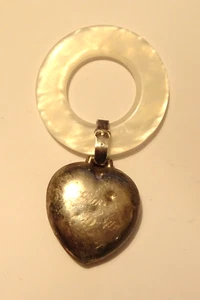 Sterling Silver Baby Rattle Teething Ring Puff Heart Antique Webster - Picture 1 of 4
