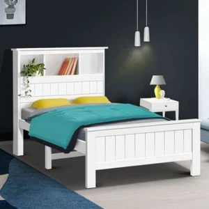 Bed Frame King Single Wooden White Bedroom Furniture with Headboard Storage - Picture 1 of 7