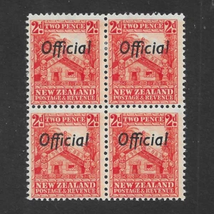 NEW ZEALAND 1938 SG O123 2d Orange P14x13.5 Official Optd Block 4 MINT MH - Picture 1 of 2